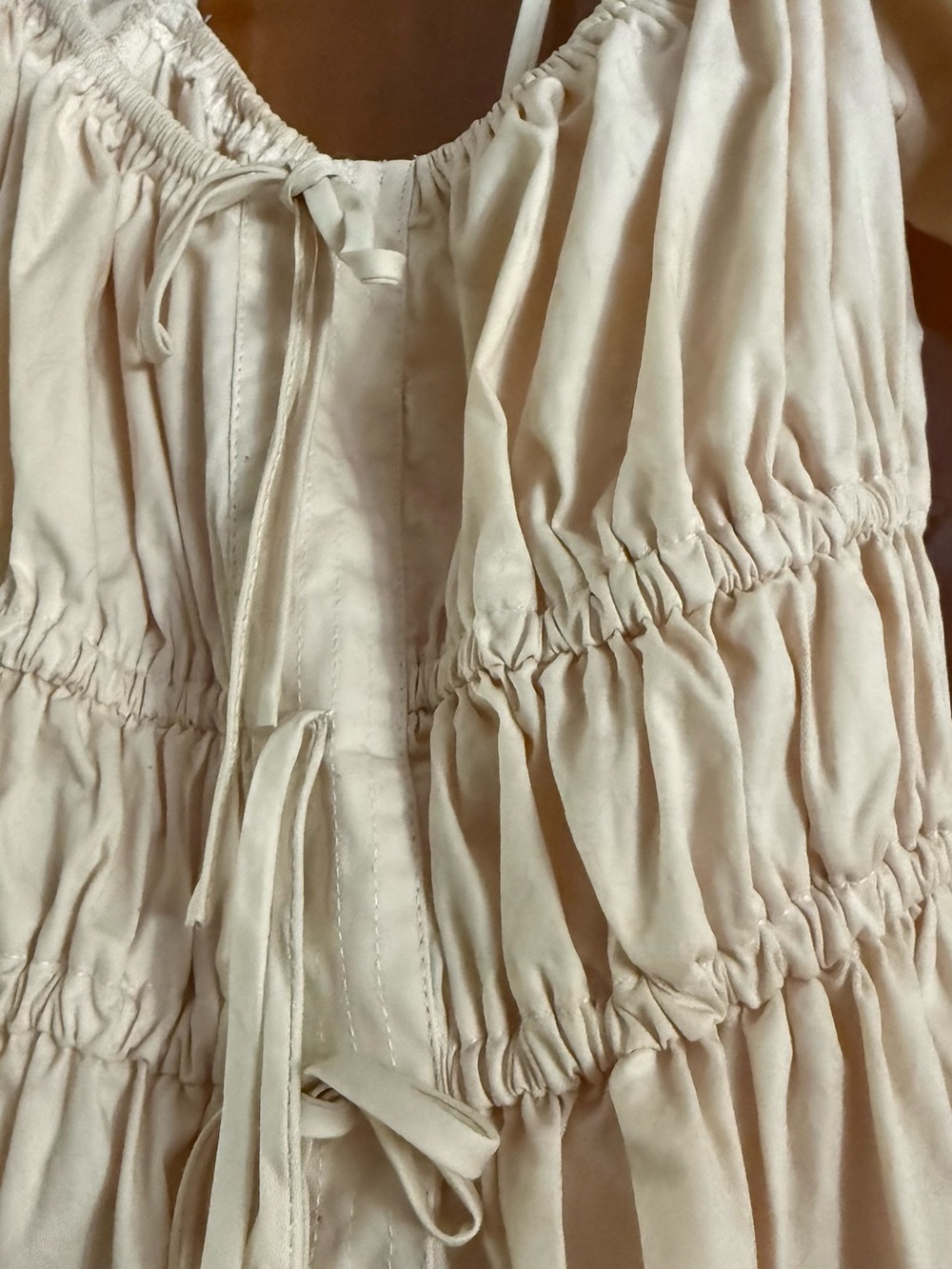 En Saison Cream Drawstring Shirred Midi Dress